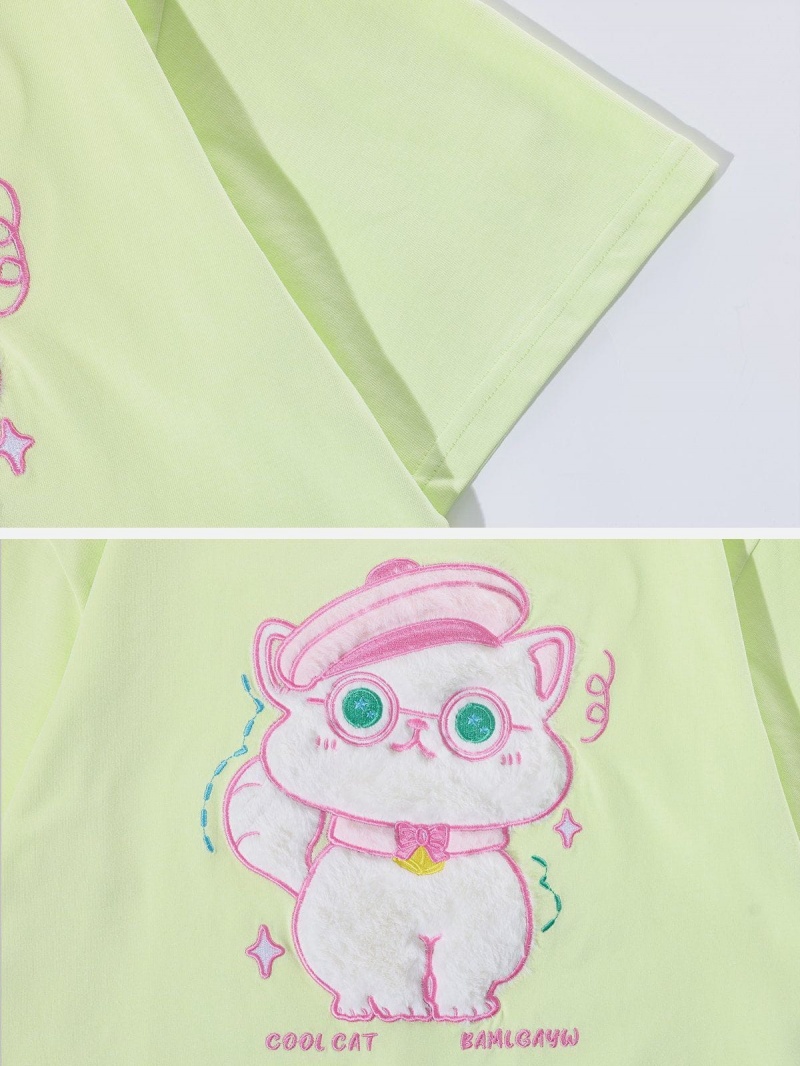 T Shirts Aelfric Eden Cute Animals Towel Embroidery Tee Vert | CSW-55437750